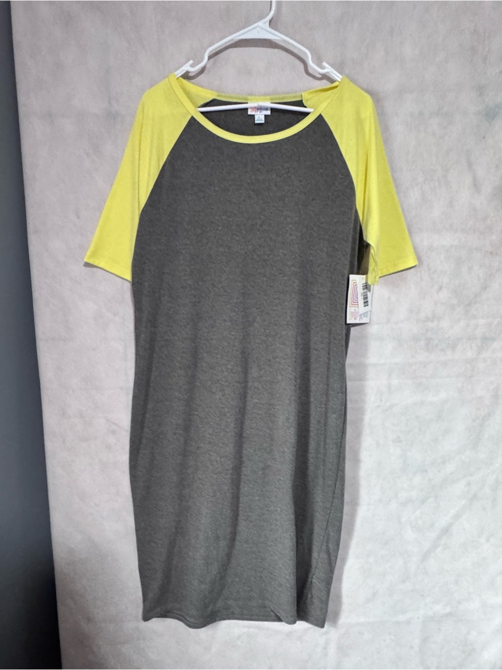 LuLaRoe Gray Dress with Yellow Raglan Sleeves